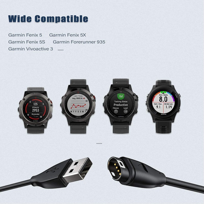 SWIUKPHE كابل شحن متوافق مع مجموعة ساعات Garmin، كابل شحن USB بطول ثلاثة أقدام مع نقل البيانات لـ Garmin Fenix 5، 5 Plus، 5X، 5X Plus، 5S، 5S Plus، Forerunner 935، Vivoactive 3، والمزيد، عبوة مزدوجة - Image 3