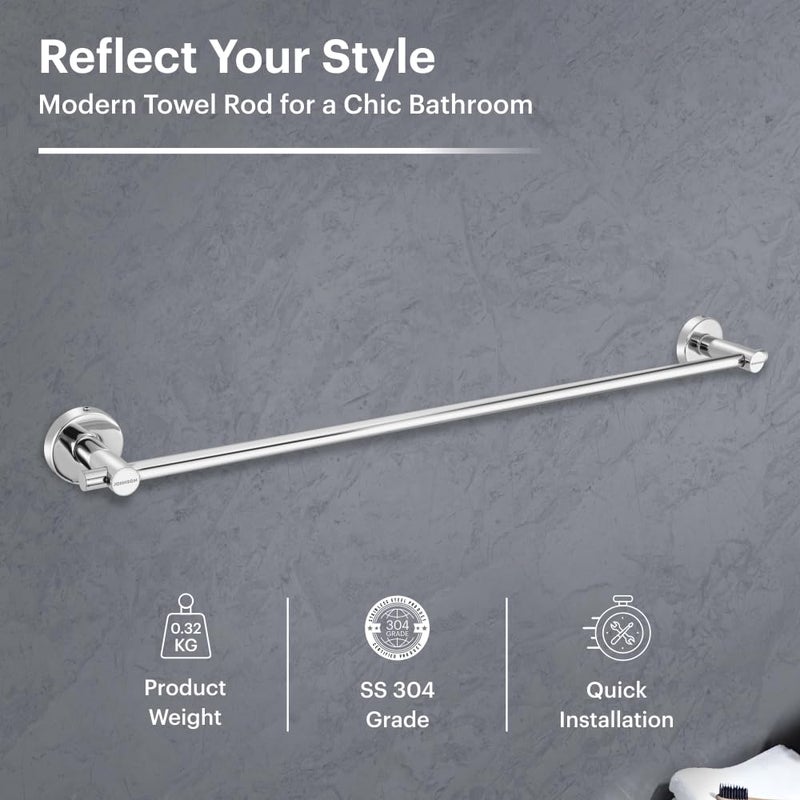 Johnson Bathrooms Johnson Alpha 24 Inch SS304 Towel Rod Towel Hanger for Bathroom 304 Grade Stainless Steel Towel Holder Chrome Colour T1550CAMZ 1 Year Warranty  - Image 4