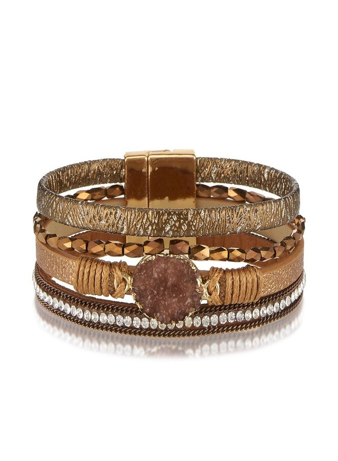 QIUTIMIY Leather Bracelets for Women Trendy Boho Cuff Bracelet Layered Bangle with Clasp Hand Wrist Jewelry Western(Style 7-Brown) - Image 1