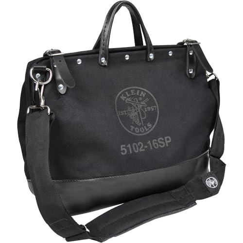 Klein Tools 510216SPBLK Tool Bag Large 16Inch Deluxe Canvas Tool Bag and Organizer with 13 Pockets and Shoulder Strap Black - Image 1