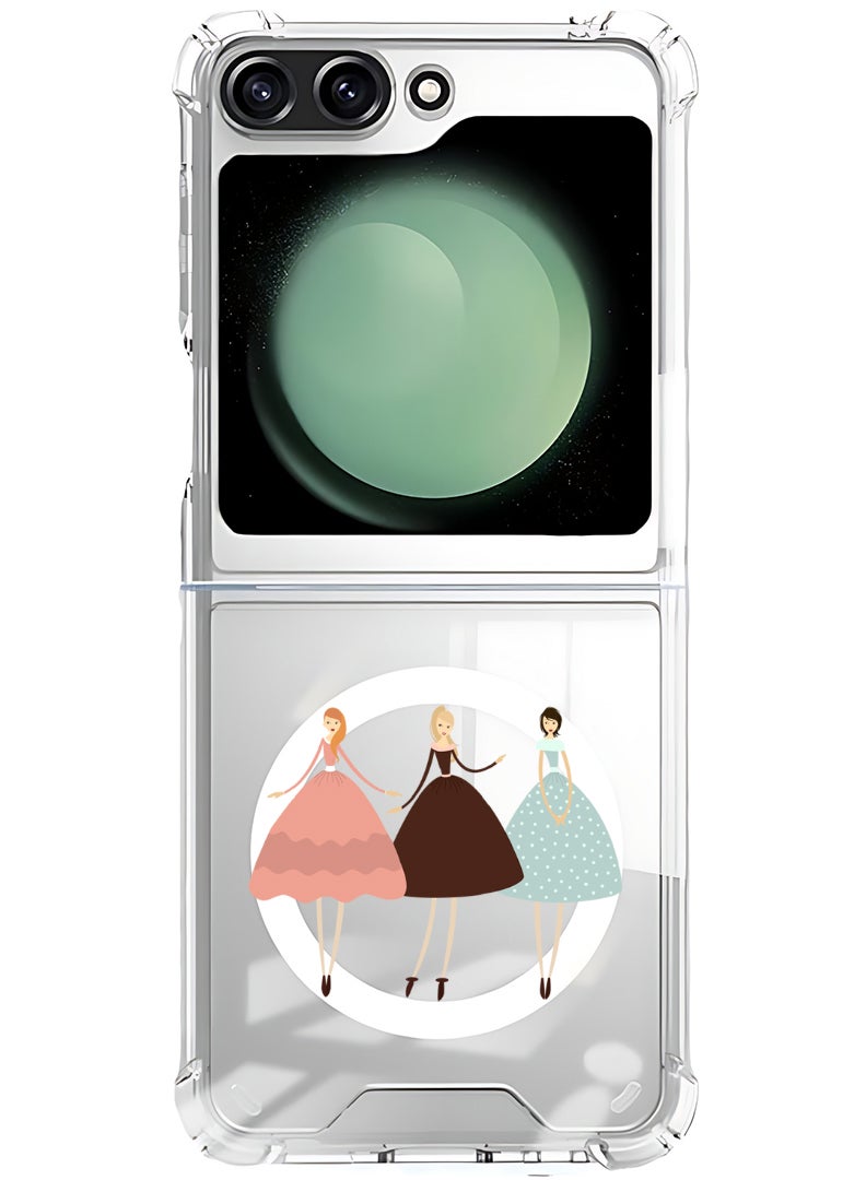 Theodor Magnetic Case for Samsung Galaxy Z Flip 5 Compatible with MagSafe Wireless Charging, Shockproof Phone Bumper Cover Pretty Girls Illustration - Image 1