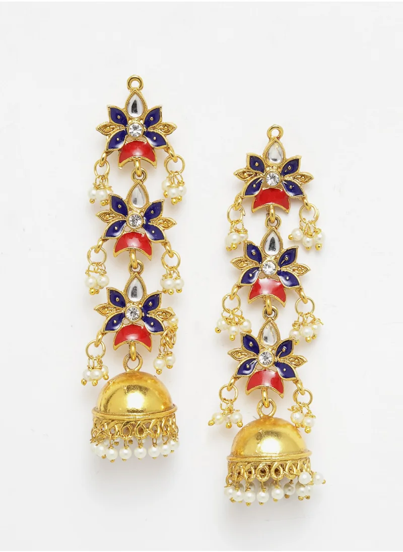 برياسي Blue Dome Shaped Enamelled Jhumkas