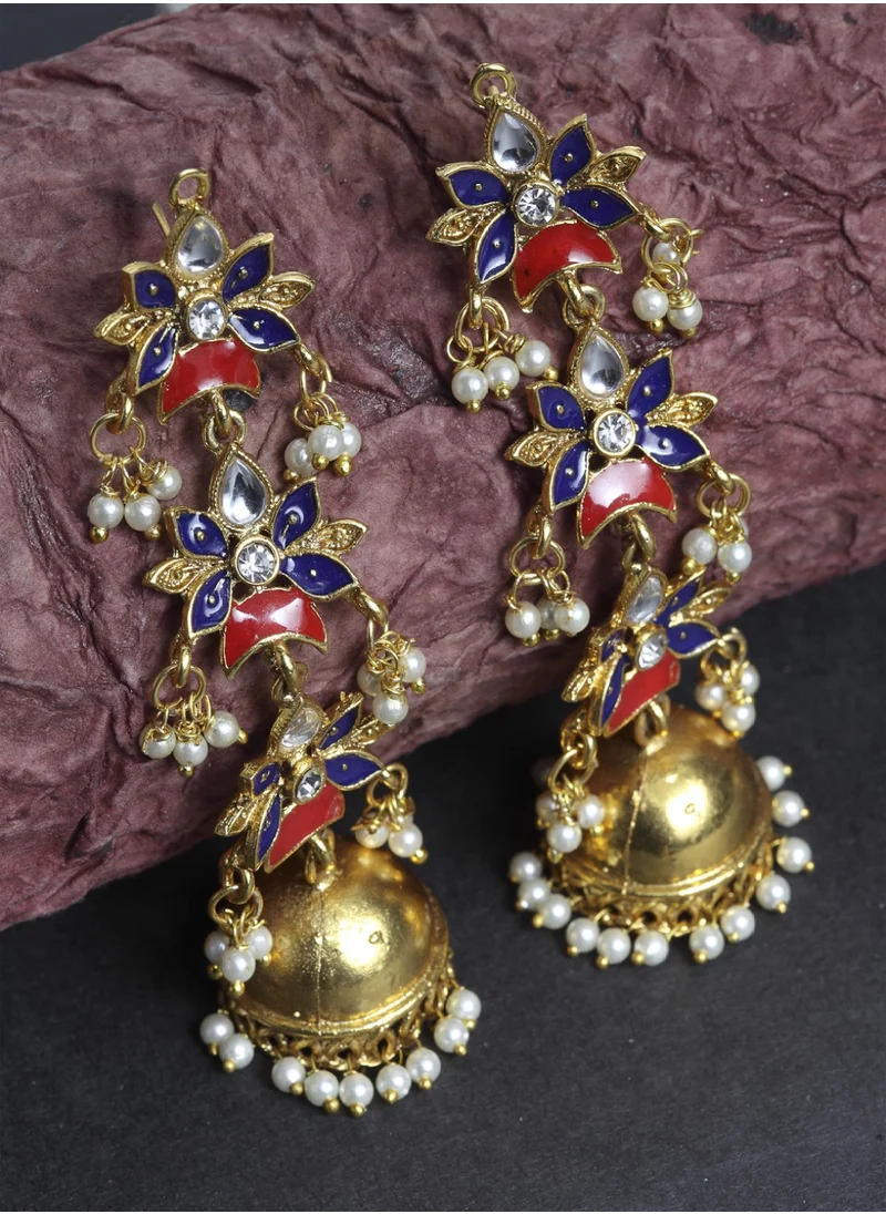 برياسي Blue Dome Shaped Enamelled Jhumkas