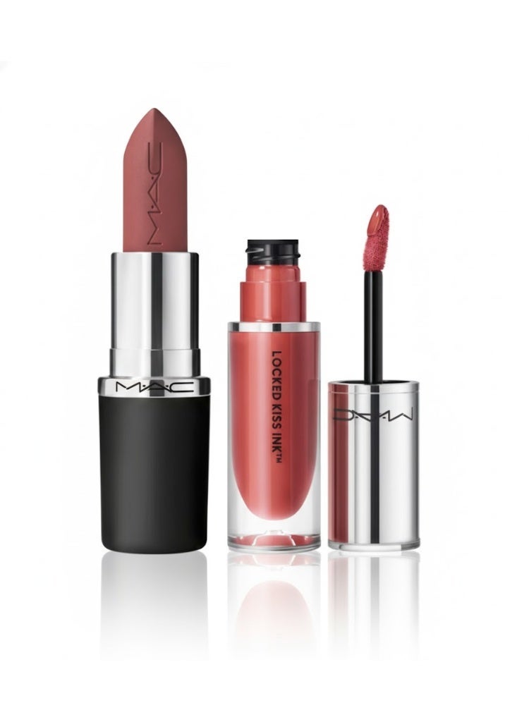 MAC Macximal Silky Matte Lipstick Mehr + LockedKiss Ink Mull It Over & Over – Lip Duo Set of 2 - Image 1