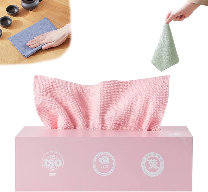 SVULINT Pack of 20 Microfiber Cleaning and Drying Wipes with Dispenser Box MultiFunctional Cleaning Rag Magic Cleaning Cloth Multicolor