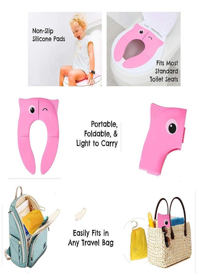 Motherly Perry Porter Travel Friendly Foldable Potty Trainer Seat Cover for Babies Toilet Training (Pink) - Image 2