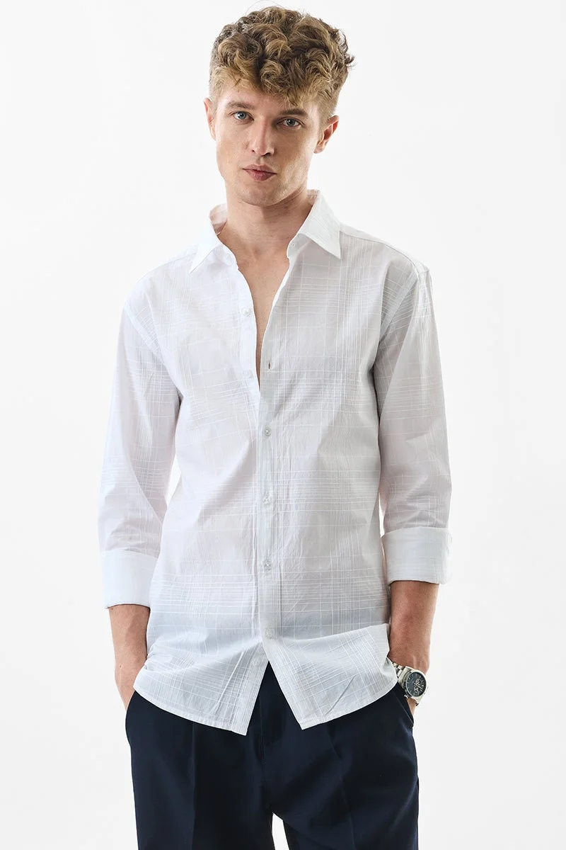 SNITCH Slim Fit Cotton Textured White Shirt