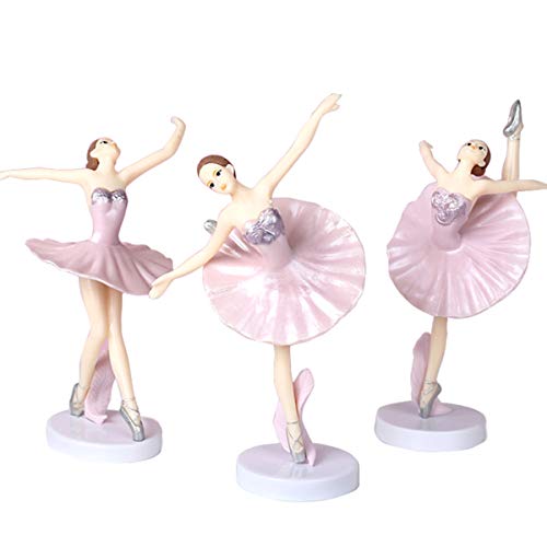 HYSTYLE 3 Pcs Pink Dancing Ballerina Girl Figurine Ballerina Girl Cake Topper Plant Pot Craft Cake Decoration - Image 1