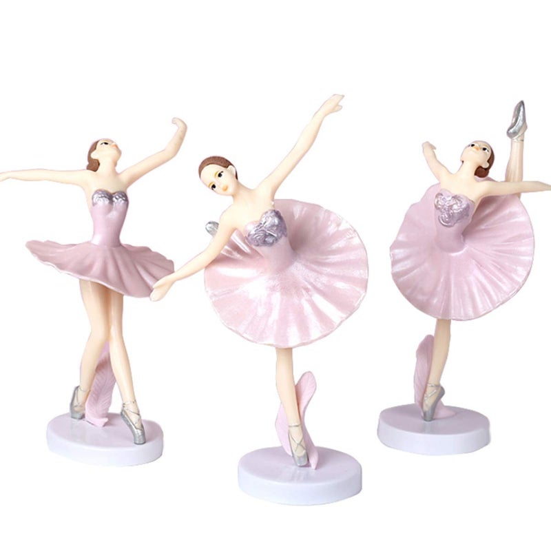 HYSTYLE 3 Pcs Pink Dancing Ballerina Girl Figurine Ballerina Girl Cake Topper Plant Pot Craft Cake Decoration - Image 3