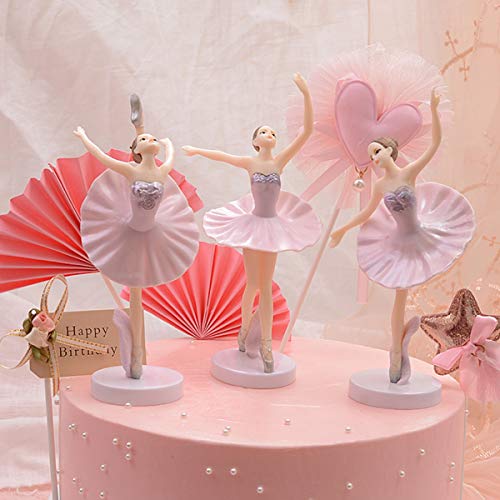 HYSTYLE 3 Pcs Pink Dancing Ballerina Girl Figurine Ballerina Girl Cake Topper Plant Pot Craft Cake Decoration - Image 5