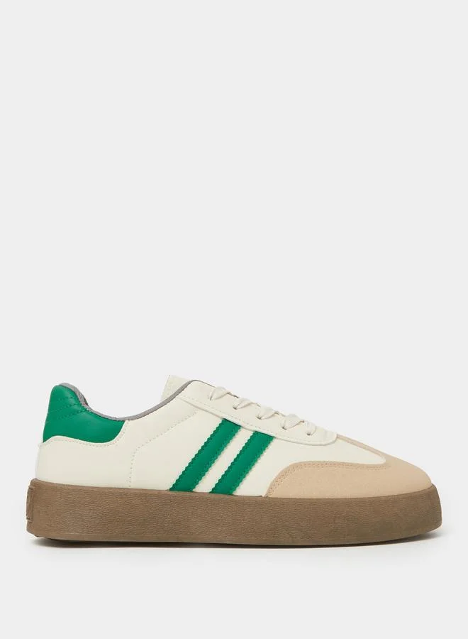 Styli Off White Classic Court Sneakers with Green Stripes