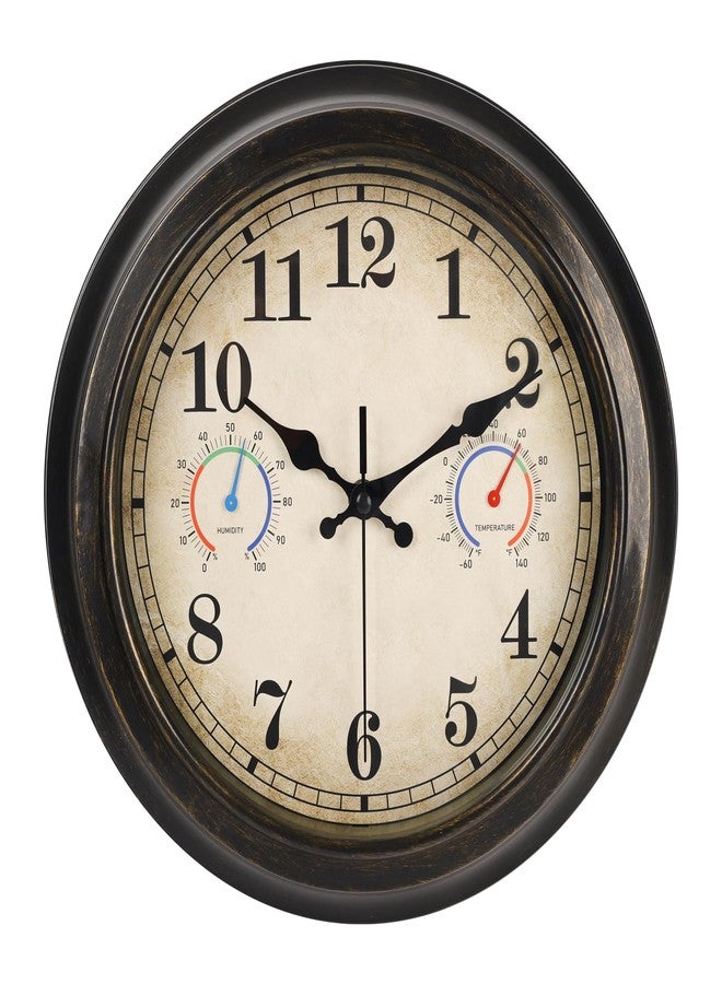 Alarllok 12 Inch Outdoor Clock with Thermometer and Hygrometer Combo, Waterproof Indoor Outdoor Wall Clocks for Patio, Pool,Garden Decor- Retro Bronze - Image 1
