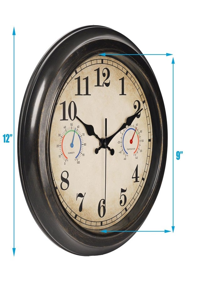 Alarllok 12 Inch Outdoor Clock with Thermometer and Hygrometer Combo, Waterproof Indoor Outdoor Wall Clocks for Patio, Pool,Garden Decor- Retro Bronze - Image 3