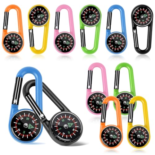 Taikula 12 Pcs mini Compass Keychain for Kids Bulk, Small Pocket Magnetic Compass Survival Hiking for Outdoor Survival Camping Party Backpacking Accessory (Light Colours) - Image 1