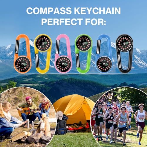 Taikula 12 Pcs mini Compass Keychain for Kids Bulk, Small Pocket Magnetic Compass Survival Hiking for Outdoor Survival Camping Party Backpacking Accessory (Light Colours) - Image 5