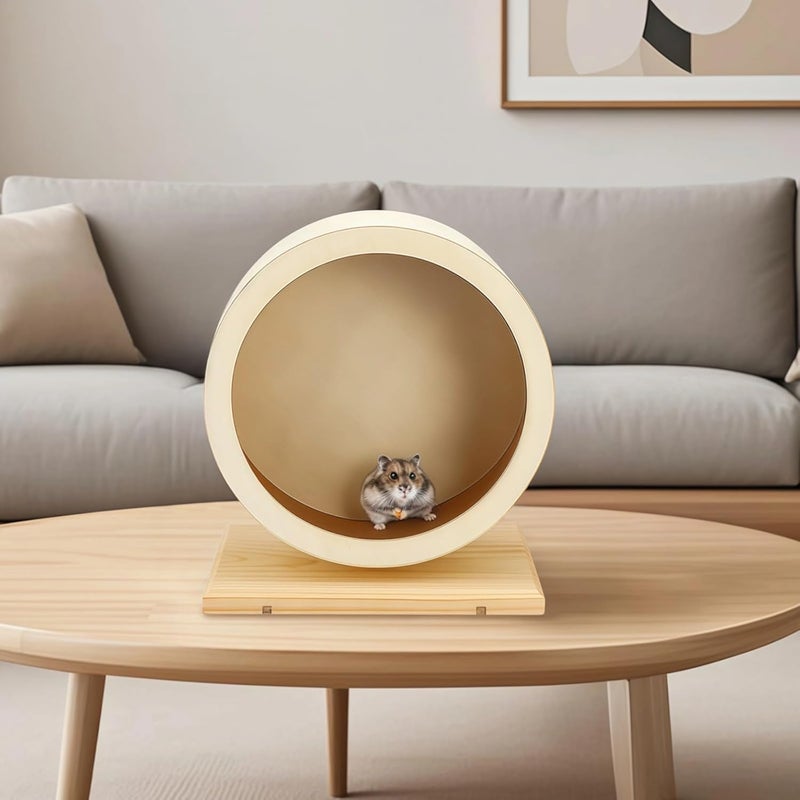 8.26 in Wooden Hamster Wheel for Dwarf Hamsters, Quiet Running Toy with Stand, Ergonomic Cork Design for Safe Exercise and Dental Health - Image 3