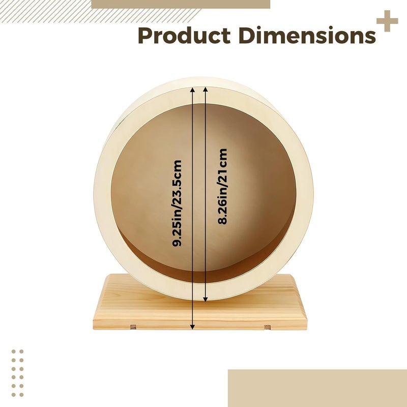 8.26 in Wooden Hamster Wheel for Dwarf Hamsters, Quiet Running Toy with Stand, Ergonomic Cork Design for Safe Exercise and Dental Health - Image 4