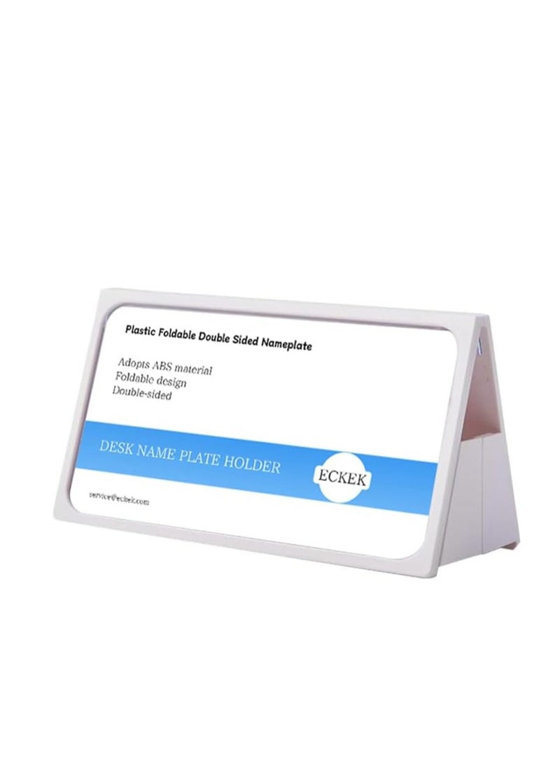 Eckek  Desk Name Plate Holder, Plastic Sign Holder for Table Display, Foldable Double Sided Nameplate - Image 1