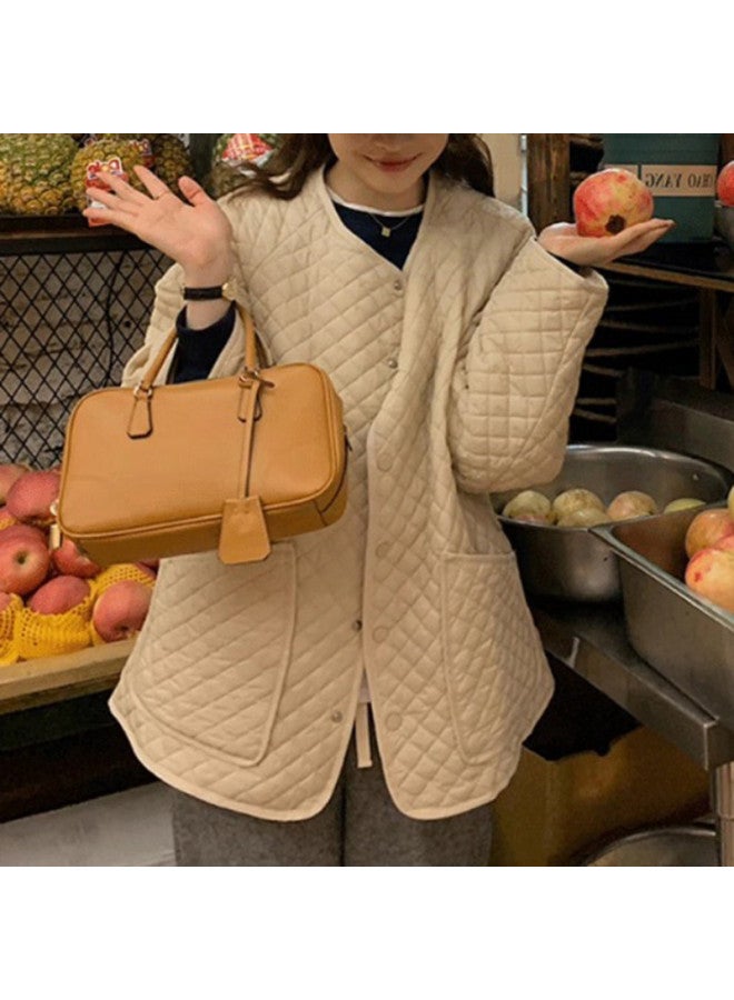 XINYANG Diamond Quilted Women's Jacket Winter Loose Round Neck Lightweight Top Coat - Image 4