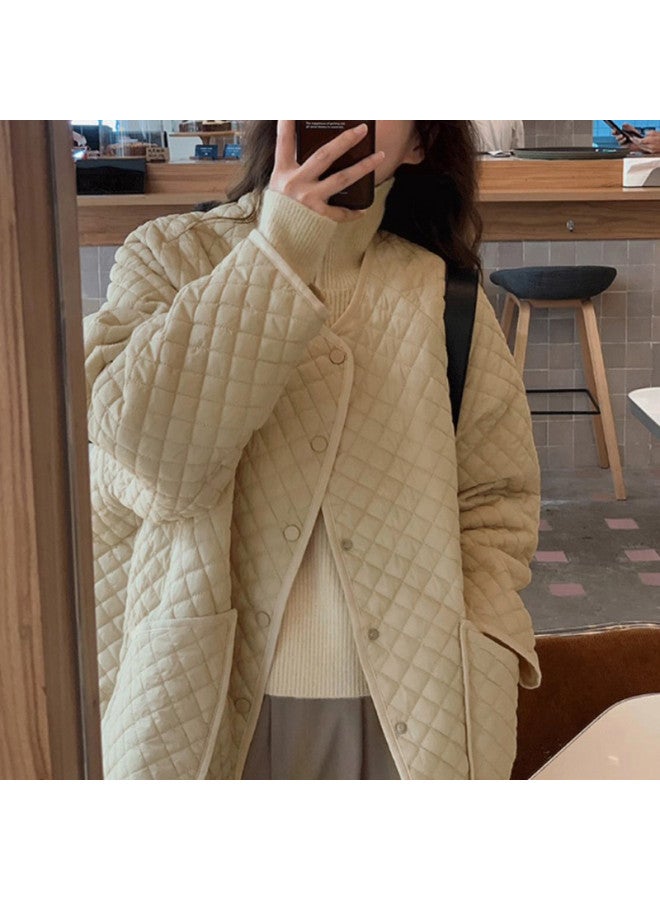 XINYANG Diamond Quilted Women's Jacket Winter Loose Round Neck Lightweight Top Coat - Image 2