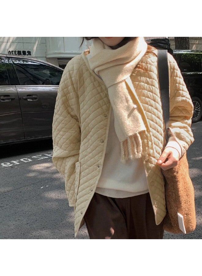 XINYANG Diamond Quilted Women's Jacket Winter Loose Round Neck Lightweight Top Coat - Image 3