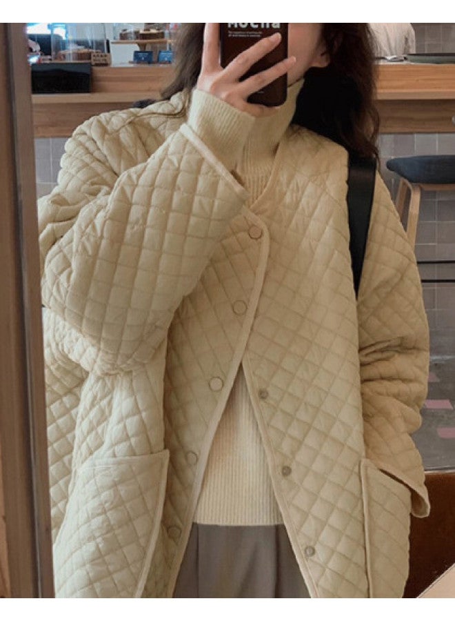 XINYANG Diamond Quilted Women's Jacket Winter Loose Round Neck Lightweight Top Coat - Image 1