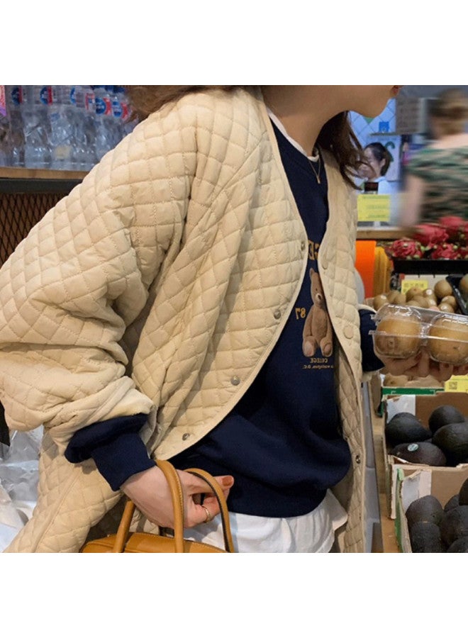 XINYANG Diamond Quilted Women's Jacket Winter Loose Round Neck Lightweight Top Coat - Image 5