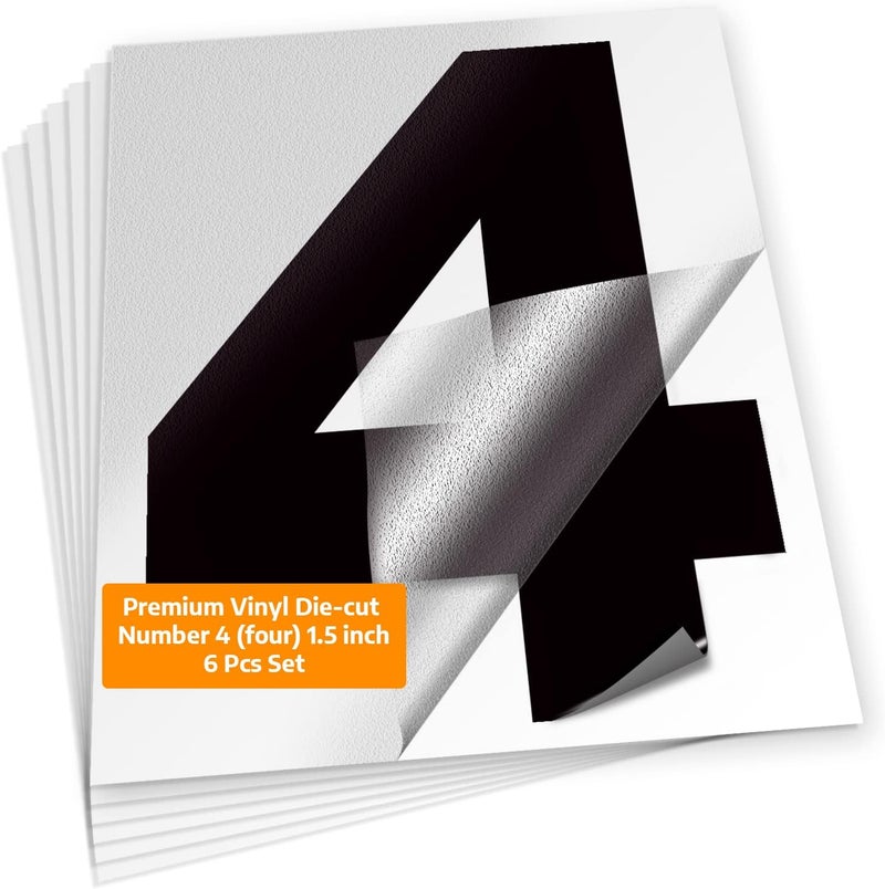 iSYFIX Black Vinyl Number 4 (Four) Stickers - 6 Pack 1.5 inch Self Adhesive - Premium Decal Die Cut & Pre-Spaced for Mailbox, Signs, Door, Cars, Trucks, Home, Business, Address Number, In & Outdoor - Image 1