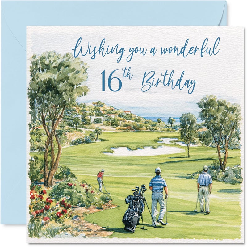 Stuff4 16th Birthday Cards for Boys - Golf Celebration - Happy Birthday Card for 16 Year Old Boy Godson Step Son Son Brother  5.7 Inch Bday Greeting Cards - Image 1