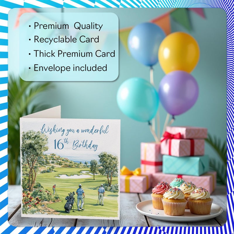 Stuff4 16th Birthday Cards for Boys - Golf Celebration - Happy Birthday Card for 16 Year Old Boy Godson Step Son Son Brother  5.7 Inch Bday Greeting Cards - Image 3