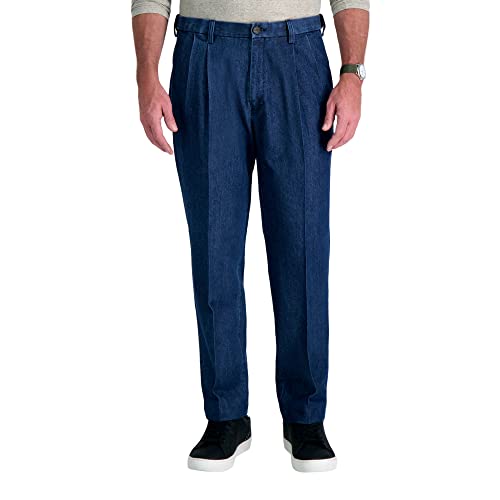 Haggar mens Classic Fit Denim Trouser - Regular and Big & Tall Sizes Casual Pants, Pleated Medium, 34W x 30L US - Image 1