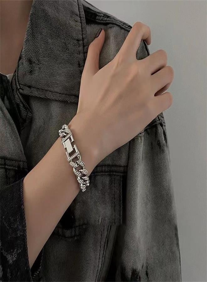 Men's silver ice Cuban Chain Bracelet-Hip Hop Jewelry Durable and Fashionable-20cm - Image 2