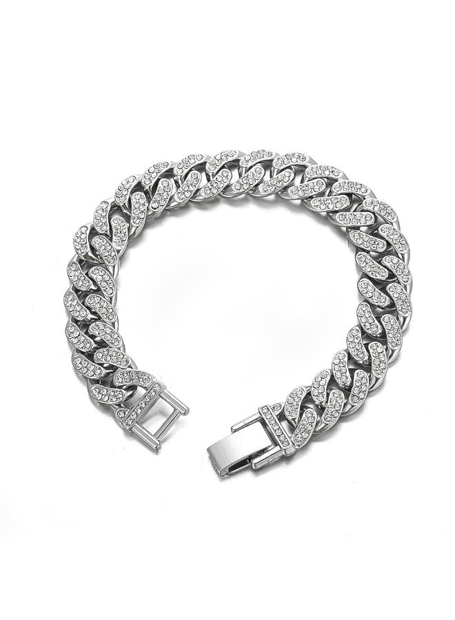 Men's silver ice Cuban Chain Bracelet-Hip Hop Jewelry Durable and Fashionable-20cm - Image 1