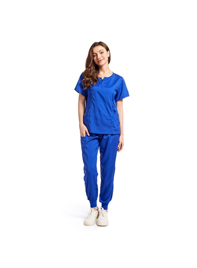 NIBEMINENT Doctor and Nurse Medical Uniforms Casual Short-sleeved Zipper-neck Jogger Pants Set Pet Hospital Pharmacy Work Uniform - Image 1