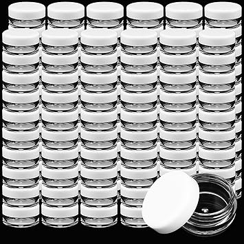 PINGEUI 100 Pcs 5ml 5g Cosmetic Pots Empty Round Cosmetic Containers with Lids Mini Sample Containers Pots Travel Pots for Creams Nail Polish Lip Balm Glitter Art Crafts - Image 1