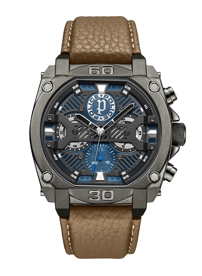 POLICE Mens Norwood Leather Strap Chronograph Wrist Watch PEWJF2226804 45mm Brown