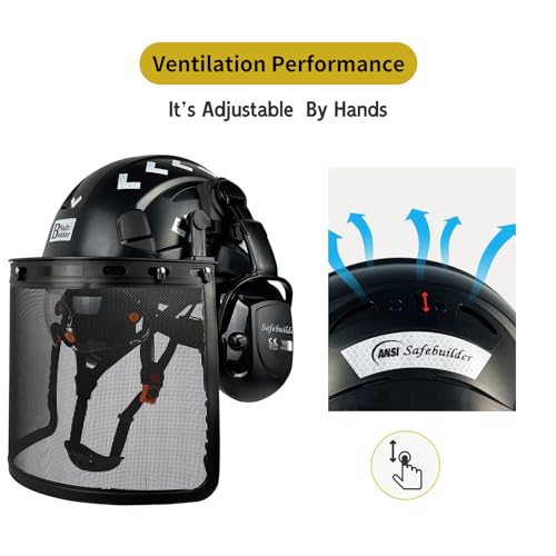 SAFEBUILDER Forestry Safety Helmet with Buildin Visor Mesh Face Shield Ear Muffs 4 in 1 Chainsaw Safety Hard Hats BlackICVB07EMesh Shield - Image 3