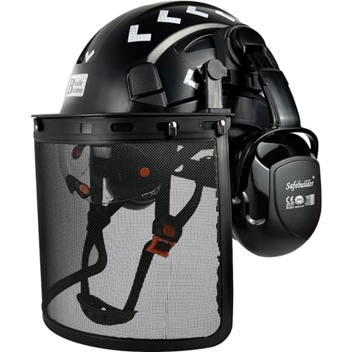 SAFEBUILDER Forestry Safety Helmet with Buildin Visor Mesh Face Shield Ear Muffs 4 in 1 Chainsaw Safety Hard Hats BlackICVB07EMesh Shield - Image 1