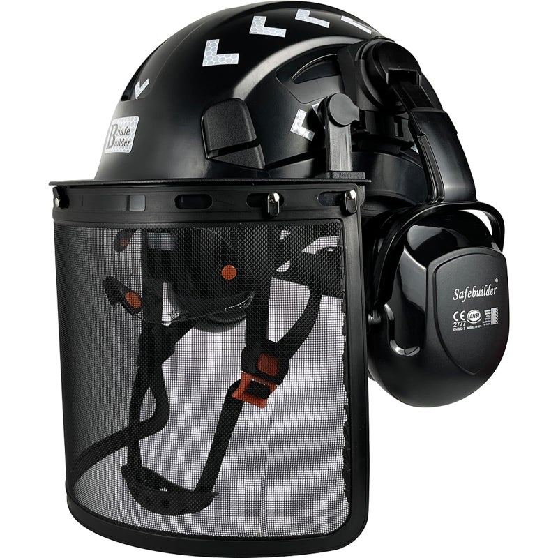 SAFEBUILDER Forestry Safety Helmet with Buildin Visor Mesh Face Shield Ear Muffs 4 in 1 Chainsaw Safety Hard Hats BlackICVB07EMesh Shield - Image 2