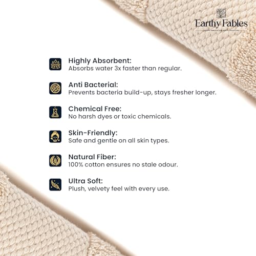 Earthy Fables Premium Face Towels - 100% Combed Cotton, 600 GSM, Ultra Soft, Quick Dry & Highly Absorbent, for Gym, Travel & Acne-Prone Skin, 30x30 cm, Set of 4 (Beige) - Image 4