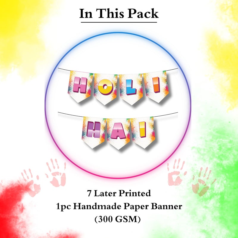 1iAM 1iAM Happy Holi Decoration Items | 1pc 13.6X10.3cm "HOLI HAI" 300gsm Printed Paper Banner for Celebration of 14th March in Home, Office, Club, School, Collages, Restaurant, Apartment Decoration  - Image 2