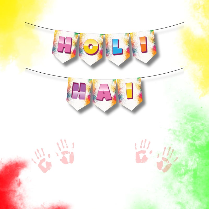 1iAM 1iAM Happy Holi Decoration Items | 1pc 13.6X10.3cm "HOLI HAI" 300gsm Printed Paper Banner for Celebration of 14th March in Home, Office, Club, School, Collages, Restaurant, Apartment Decoration  - Image 1