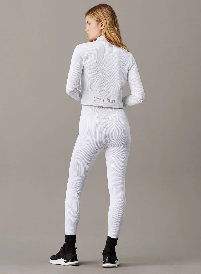 Calvin Klein BRILLIANT WHITE Ribbed 7/8 Gym Leggings for Women | Best Price UAE