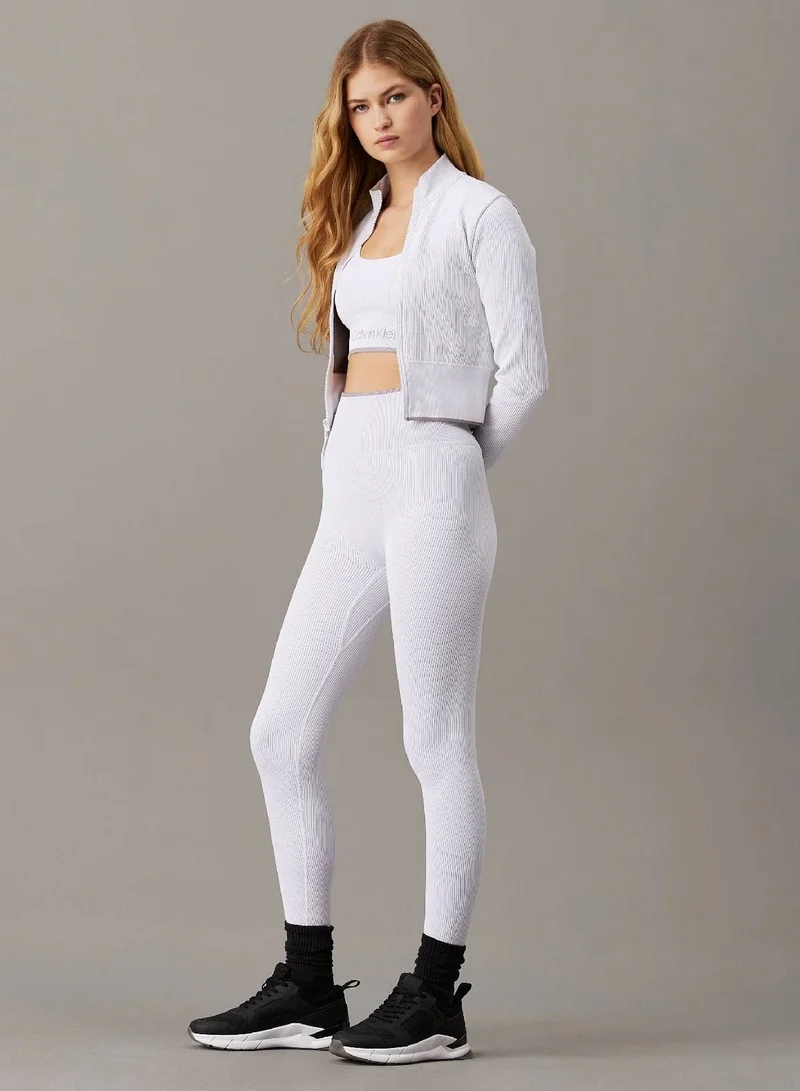 Calvin Klein BRILLIANT WHITE Ribbed 7/8 Gym Leggings for Women | Best Price UAE