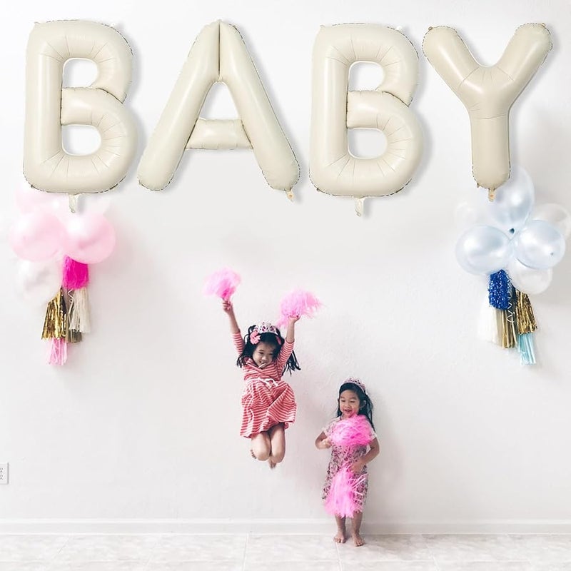Big Letters Balloon E, 40 Inch Cream White Sand Helium Mylar Alphabet for Customizing Name, Self Inflating Beige Foil Custom Letter for Girls Birthday Party Baby Shower Decoration - Image 5