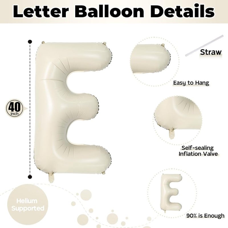 Big Letters Balloon E, 40 Inch Cream White Sand Helium Mylar Alphabet for Customizing Name, Self Inflating Beige Foil Custom Letter for Girls Birthday Party Baby Shower Decoration - Image 2