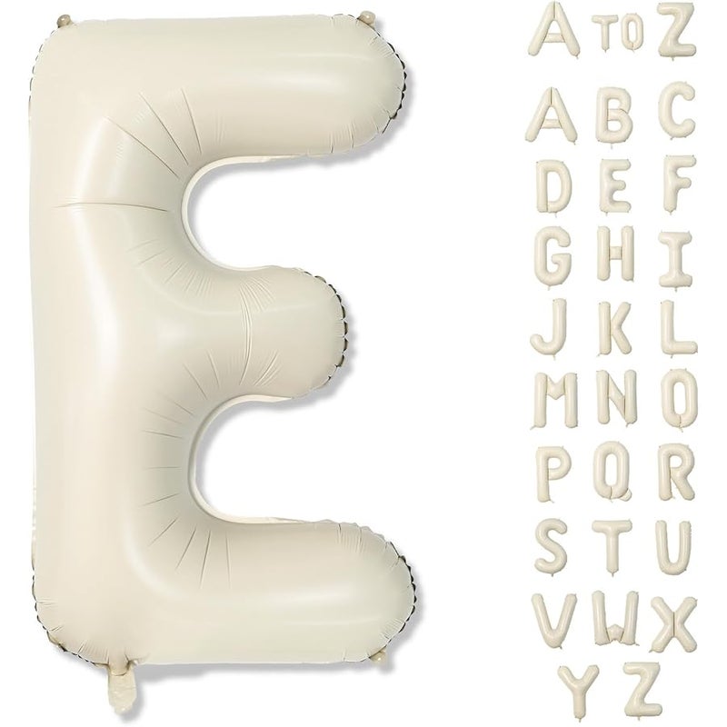 Big Letters Balloon E, 40 Inch Cream White Sand Helium Mylar Alphabet for Customizing Name, Self Inflating Beige Foil Custom Letter for Girls Birthday Party Baby Shower Decoration - Image 1
