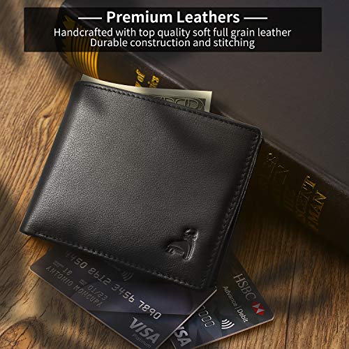CALFART RFID Slim Front Pocket Wallets For Men - Genuine Leather Credit Card Mens Bifold Wallet With 2 ID Windows Zipper Coin Stylish Passcase - Image 5