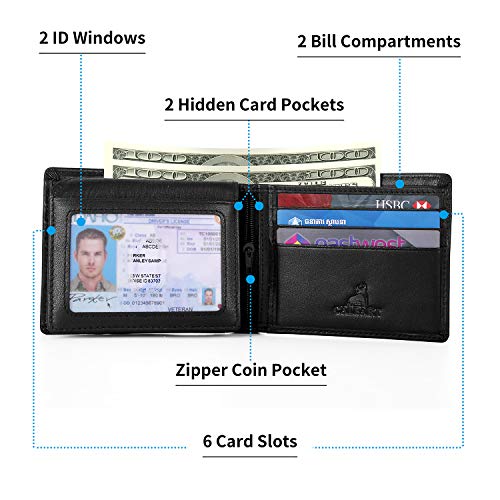 CALFART RFID Slim Front Pocket Wallets For Men - Genuine Leather Credit Card Mens Bifold Wallet With 2 ID Windows Zipper Coin Stylish Passcase - Image 2