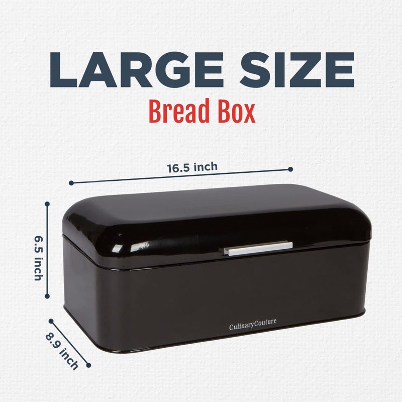 Culinary Couture Extra Large Black Bread Box for Kitchen Countertop - Holds 2 Loaves - 16.5" x 9" x 6.5" - Stainless Steel Vintage Bread Boxes for Kitchen Counters - Image 2